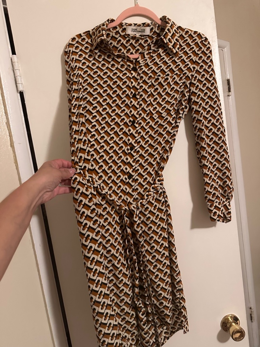 Diane Von Furstenberg Chain-Link Print dress brown Black & Cream